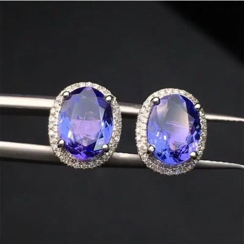 Best Gift Real Natural Natural and Real Tanzanite Earring 925 sterling silver Fahshion Natural Tanzanite Earring