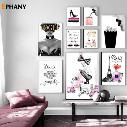 Fashion Prints and Posters Sexy High Heels Women Wall Art Cover Magazine Canvas Painting Perfume Girls Room Decor Picture