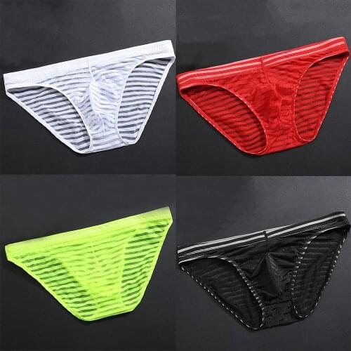 Gay Mens Transparent Underwear Fluorescent Striped High Quality Breathable Seamless Panties Underwear Mini Ice Silk Panties