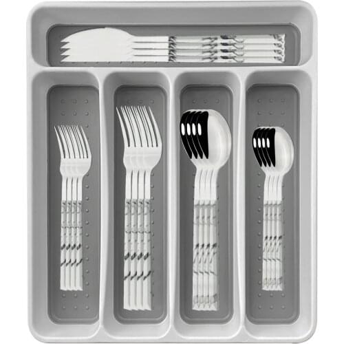 Dinnerware Set Wood Handle Stainless Steel 20Pcs Table Knife Dessert Fork Spoon Flatware Cutlery Set With Plastic Storage Tray