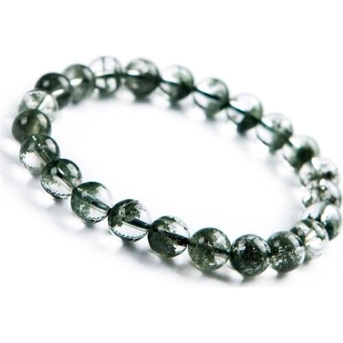 Natural Green Phantom Ghost Quartz Crystal Gems Stone Round Bead Women Bracelet AAA 8.5mm