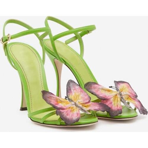 Newest Womens Butterfly Summer Sandal Green Fairy Stilettos Sandals Cross-strap Sexy Party Shoe Hot Sale Sandals