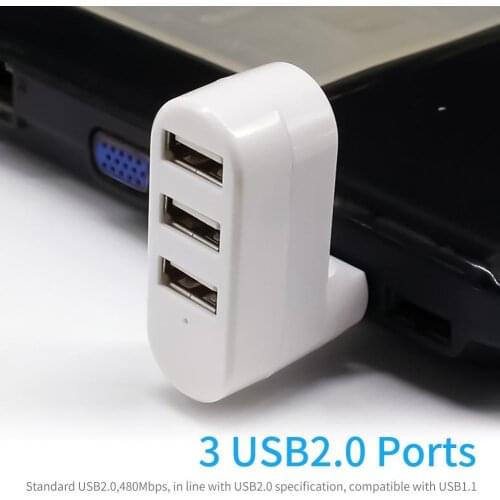 Expansion Dock Anti-interference Stable Output 3 in 1 USB2.0 Mini Splitter Cable Hub for Camera