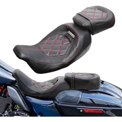 Red Stitching Driver Passenger Motorcycle Seat Fit For Harley Touring Road King Glide CVO 2009-2020