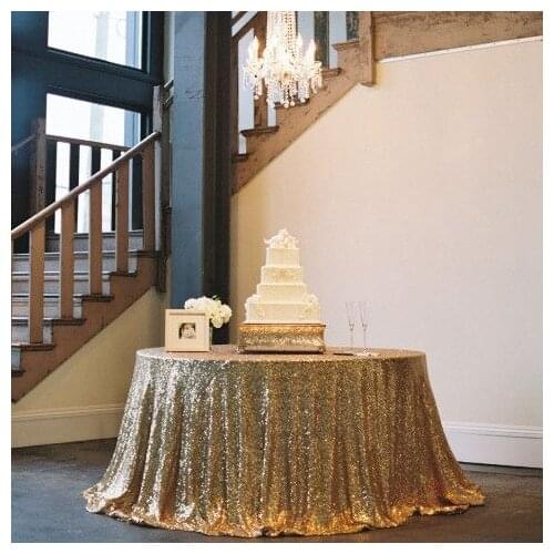 Wholesale 120" Round (300cm) Gold Sequin Tablecloths for Wedding Table Linen Glitter Sequin Table Cover for Wedding Decoration