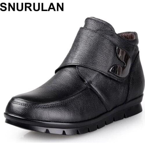 SNURULAN Everest winter boots femal botas woman boots real leather sheep wool warm cotton boots 35-41