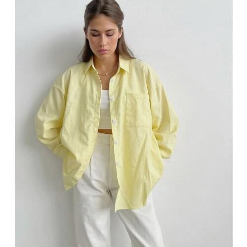 Stylish Jacket Womens Shirts 2021 Autumn New Long Sleeve Yellow Blouse Coat Loose Casual Outerwear Street Style Ladies Jackets