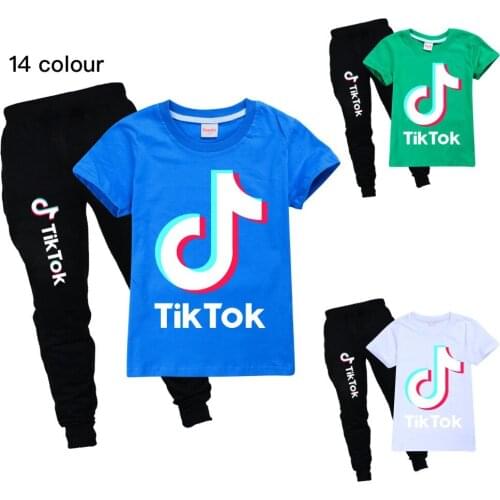 Tik Tok New Cotton Baby Clothing Fashion Casual Cartoon Pattern Childrens 1-10 Years Old T-shirt + Trousers Two Pieces