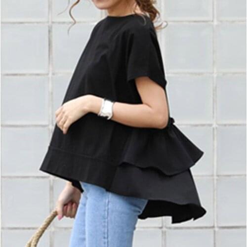 T-Shirt Summer 2021 New Japanese Loose Wild Round Neck Design Sense Niche Ruffled Short-sleeved Tops Women Fashion Casual