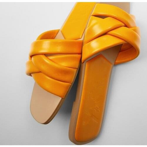 Zar a Woman 2021 Flat Shoes Spring Summer New Sexy Fashion Orange Square Toe Cross Flat-Heeled Beach Sandals For Women Plus Size