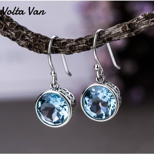 Volta Van 925 Sterling Silver Drop Earrings Topaz Pendientes Plata 2021 New Elegant Concise Trendy Fine Jewelry Hollow Earrings