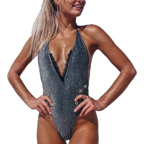 2021 Womens Lace Swimsuit 2021 Sexy V Neck Backless Swimwear Beach Vacations Summer Ladies Bikini One Piece Brazilian Bikini