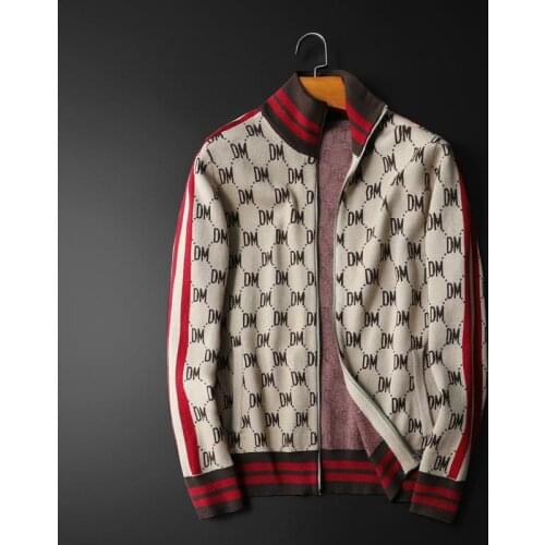 Winter Luxury New Men gentleman embroidery DM Striped Knit Casual Sweaters Cardigans Asian Plug Size High quality Drake #M94