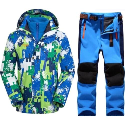 Winter Warm Waterproof Baby Boys Girls Climbing Clothing Sets Child Coat and Pant Children Outerwear Kids Sets 5-14 Years Old