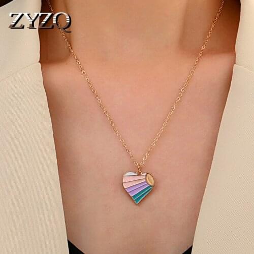 ZYZQ Simple Personality Color Love Pendant Necklace For Women Trendy Alloy Clavicle Chain Cocktail Party jewelry 2021