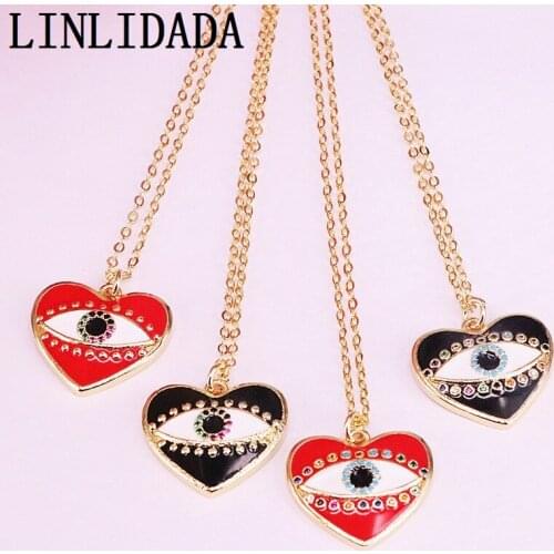 12Pcs Gold Filled Metal Enamel Heart Women Charm Pendant Fashion Link Chain Jewelry Necklaces