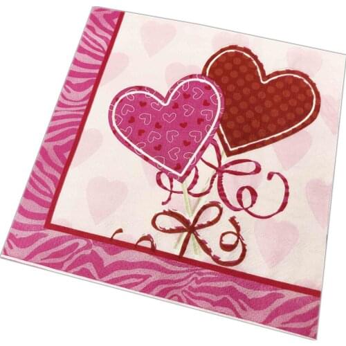 2 Layers 33*33cm Color Printed Heart Shape Napkins DIY Wedding Anniversary Day Party Paper Tissue Pad Towel Decoration 20Pcs/lot