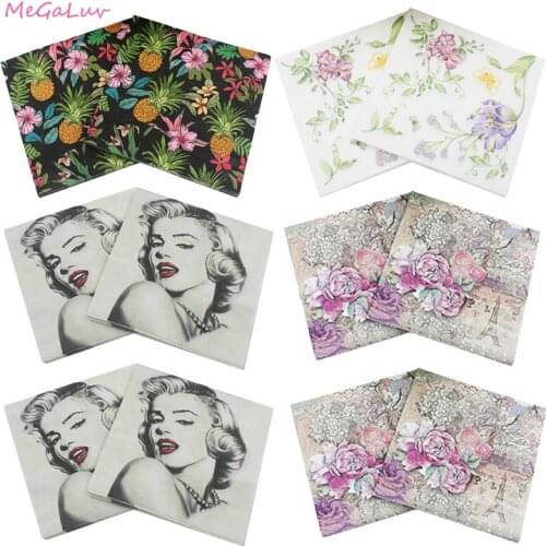 20pcs Birthday Party Paper Napkins Pineapple Flowerr Tissue Napkins Decoupage Wedding Decors hawaii Party Supplies Adult party