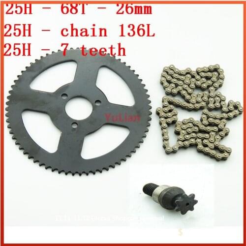 25H 26mm 68t 136links loops Chain with 68T 47cc 49cc Drive System Rear Sprocket 7 teeth sprocket shaft Fit Pocket Bike