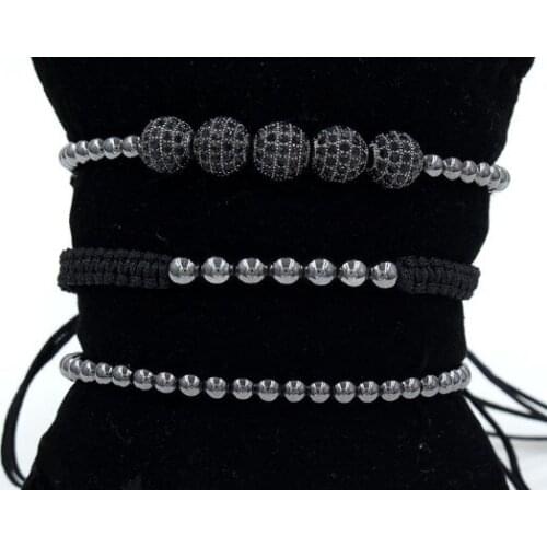 4mm 3PCS/Lot hrh43 gold silver Copper cz zircon cubic zirconia elastic ball bead Punk Macrame Charm Buddha Yoga Bracelet Bangles