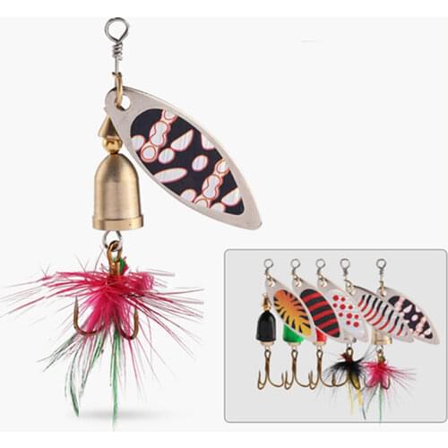 5 PCS Feather Rotating Metal Sequins Fishing Lures Set 6CM 7.5G Mini Spinner Artificial Sequins Baits for Bass Fishing Lure Set