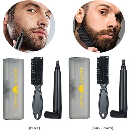 Beard Filling Pen Kit Barber Pencil With Beard Brush Facial Hair Engraving Eyebrow Male Mustache Repair Shape Fathers Day Gifts