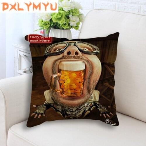 Pillow Case Ice Cold Free Beer Here Painting Print Cushion Cover Beard Man Graffiti Beauty Art Poster Pillowcase for Sofa