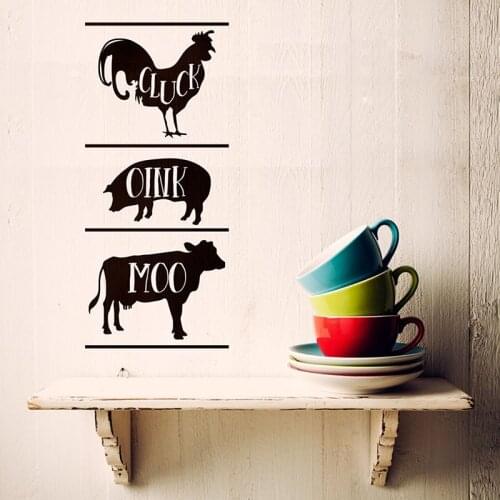 Cluck Oink Moo Chicken Pig Cow Farmhouse Style Vinyl Wall Decal Kitchen Dinging Room Decor Farm Wall Sticker Door Murals A964