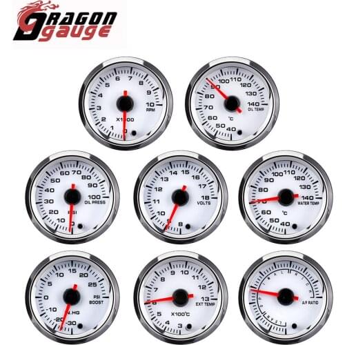 DRAGON GAUGE 52mm Boost Tachometer Voltmeter Air-Fuel Ratio Water Temp Oil Temp Oil Press Exhaust Temp Change 7-Color Backlight