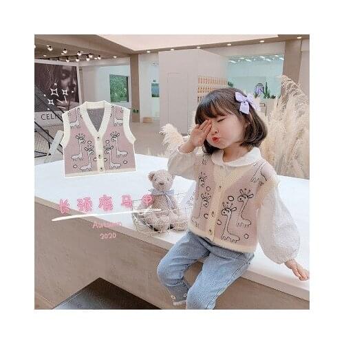 Childrens Knitted Vest Coats Baby Girls Outwear 2020 Toddler Girl Cotton Cartoon Giraffe Knitted Vests Coat Kids Winter Clothes