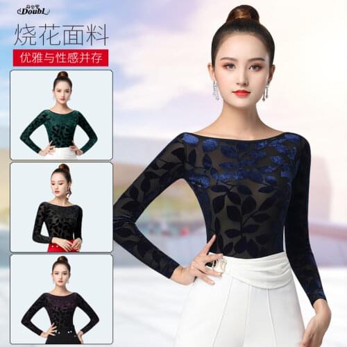 DOUBL Brand Latin Dance Practice Clothes Womens Tops Long-Sleeved Autumn and Winter Fashion Clothes Ballroom Dance Upper Body
