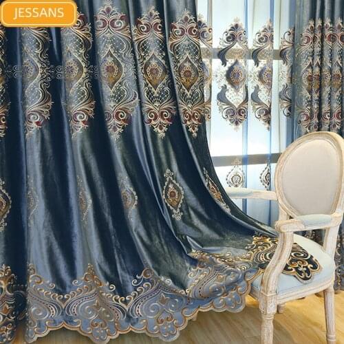 European Luxury Atmospheric Curtains for Living Room and Bedroom Full Blackout Embroidered Bay Window French Window Curtains