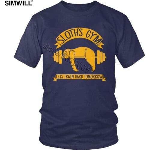 Sloths Gym T Shirt Novelty Casual Pure Cotton Shirt Mens Short Sleeved Round Neck Lets Train Hard Tomorrow T-Shirt Casual Tee