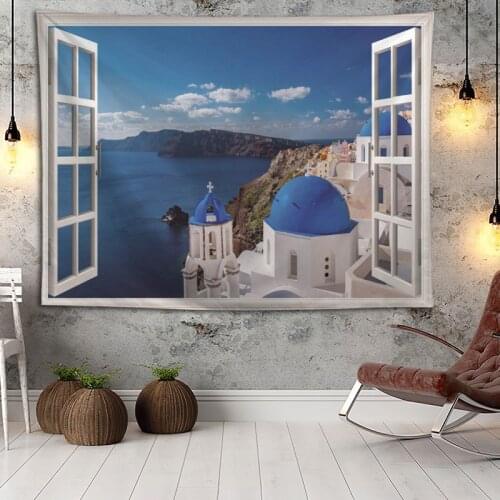 Hot Sale Custom High Quality Greece Wall Hanging HD Landscape 3D Printing Digital Printing Home Decoration Tapestry