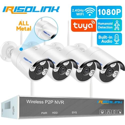 Irisolink Wifi Video Surveillance System 8CH NVR Audio Record 4pcs 1080P Security Camera Nightvision Tuya Wireless Camera System