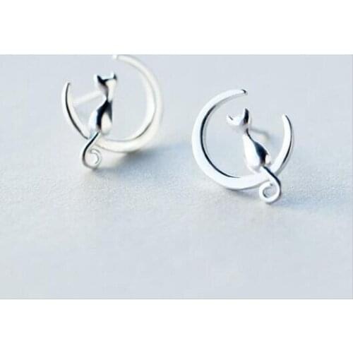 Jisensp Fashion Jewelry Earrings Cute Animal Kitty Cat Stud Earrings for Women Gift Cat Stand Moon Earrings pendientes oorbellen