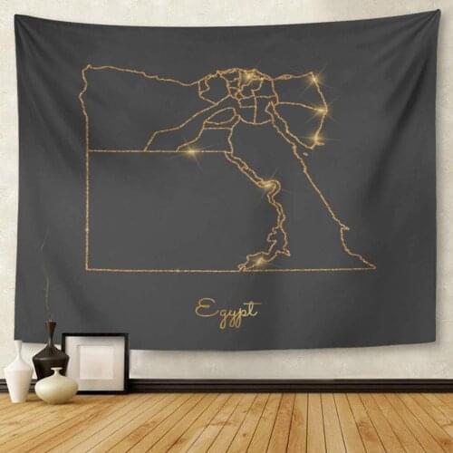 Africa Egypt Region Map Golden Outline with Sparkling Stars on Dark Detailed of Country Tapestry Wall Hanging for Living Room
