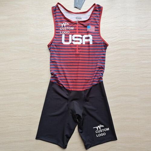 2021 Tokyo USA Sleeveless StripeTights Man Track & Field Fast Running One Piece Suit Leotard 4*100 Speedsuit Outfit Customizable