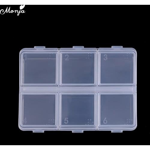 Monja 6 Grids Transparent Rectangle Nail Art Storage Box Nail Jewelry Rhinestone Manicure Accessories Decoration Container Case