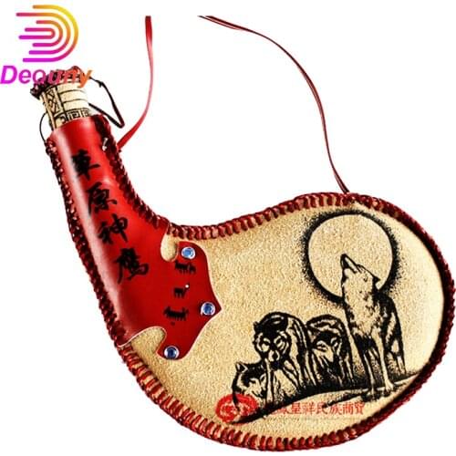 DEOUNY Coustomize Leather Hip Flask Sheep Gall Inner Mongolia Handicrafts Minority Whisky Alcohol Bottle Vodka Flagon Drinkware