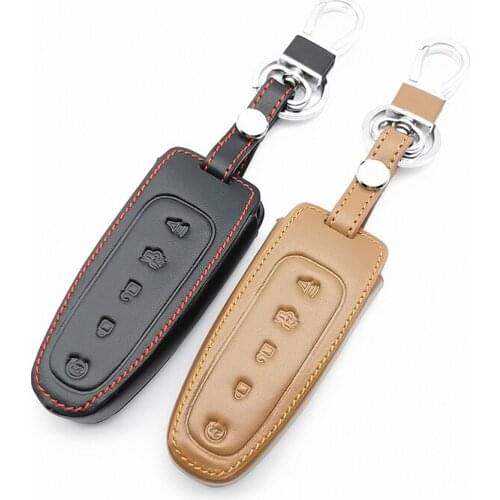 For Ford Escape Borda Flex Focus Explorer Taurus Mustang Lincoln Mks Keyless 5 Buttons Leather Fob Case Protect Shell