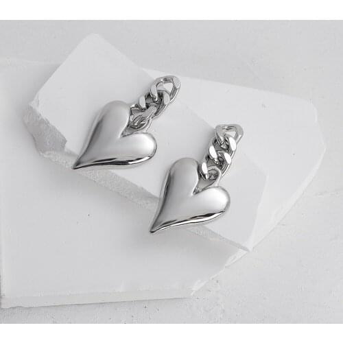 Lifefontier Exaggerated Metal Big Heart Drop Earrings Punk Silver Color Thick Chain Love Heart Dangle Earrings Trendy Jewelry