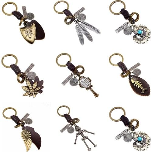 Mechanical Punk Keyring Handmaid Genuine Leather Stylish Keychain Unique Leather Robert Trinket Gifts For Woman Man Accessories