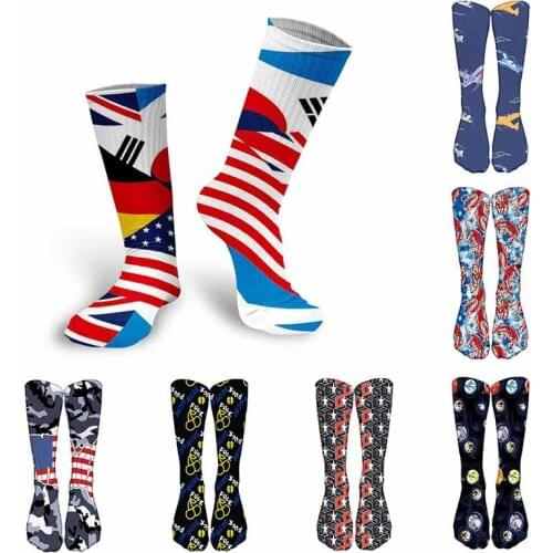3D Fashion Men Long Socks Funny Flag Animal Airplane Planet Hip-Hop Street Cotton Socks Sports Cycling Unisex Elastic Knee Socks