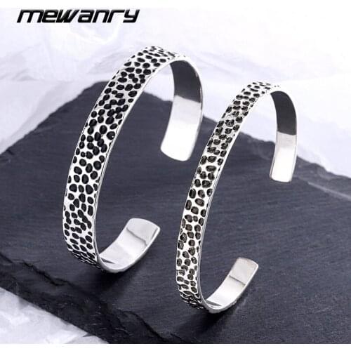 Mewanry INS Fashion 925 Sterling Silver Bracelet Hip Hop Punk Vintage Simple Irregular Black Texture Bangles Party Jewelry Gifts