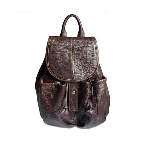 Fashion 2018 Women Genuine Leather Backpack Women fashion backpack for Girl school backpack Bag female Bucket Bag Brown WB001