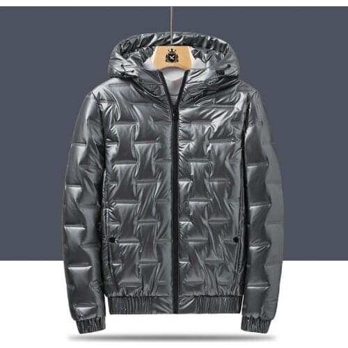 Street Knights Mens Winter Jacket Plus Size Bright Leather Down Padded Jacket Bright Face Jacket Hooded Warm Men Jacket M-6Xl