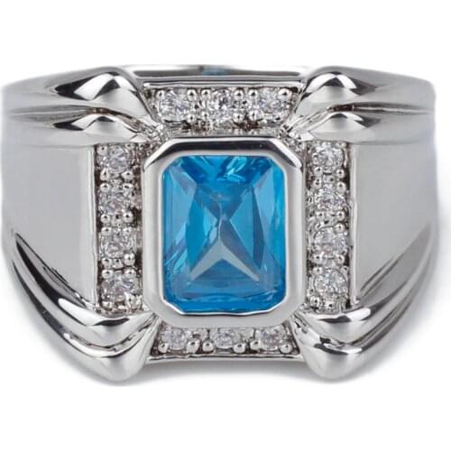 Men Jewelry 925 Sterling Silver Ring Heavy Rhodium Plated Broad Band 7x9mm Cubic Zirconia CZ Engagement R128W