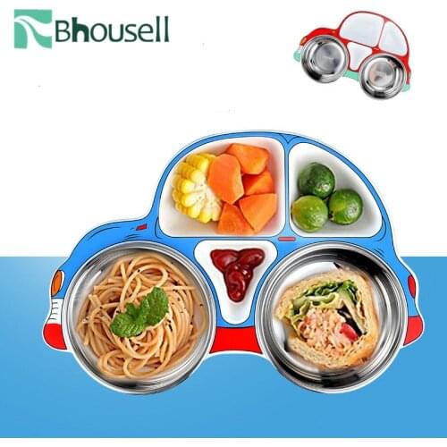 2020 Cartoon Stainless Steel Tableware Set Kids Dinner Dishes and Plates Sets 3pcs/set Car Childrens Training Bowl Set