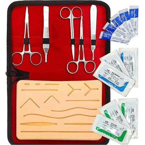 17pcs Surgical Suture Training Kit Skin Operate Suture Practice Model Silicone Training Pad Needle Scissor Teaching Resource Set